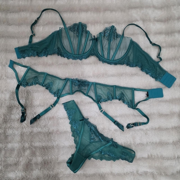 Honey Birdette Natalie Green 3 piece lingerie set